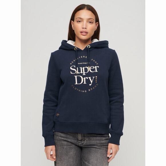 Superdry Tops - Superdry Luxe Metallic Logo Nautical Navy Hoodie Womens Sweatshirt